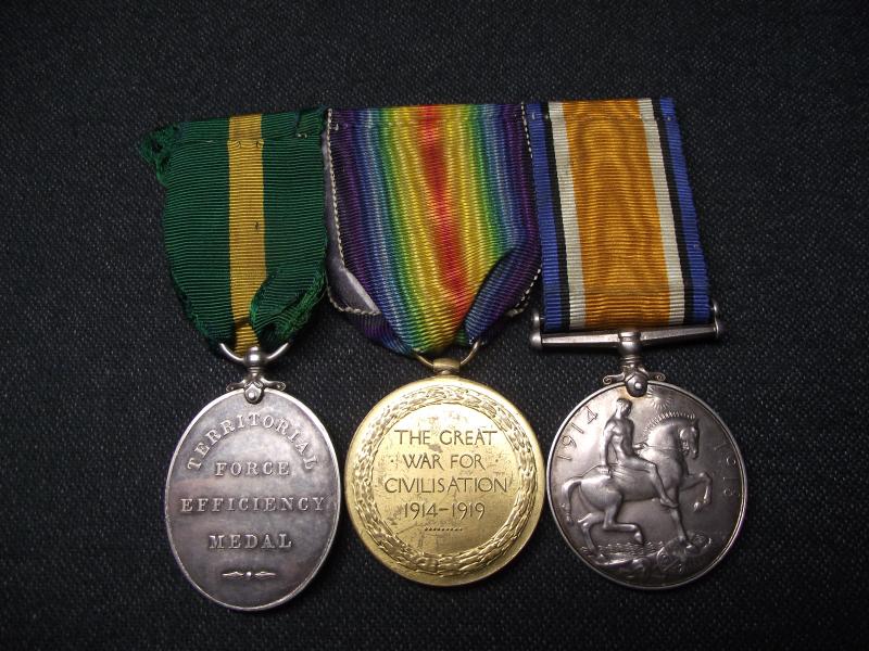 WW1 Welsh Regiment Medal Pair and Territorial Force Efficiency Medal, SGT, 7th Welsh(Cyclist), 17th and 9th Welsh.