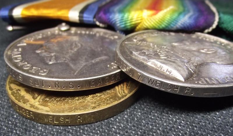 WW1 Welsh Regiment Medal Pair and Territorial Force Efficiency Medal, SGT, 7th Welsh(Cyclist), 17th and 9th Welsh.