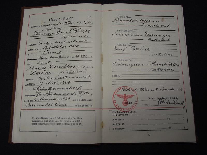 WW2 German Deutsches Einheits Familien Stammbuch. Family Tree Book, Austria, 1939.