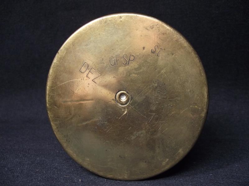 Named WW1 Trench Art Shell Case Ashtray. Charleroi Belgium. Iron Cross Motif.