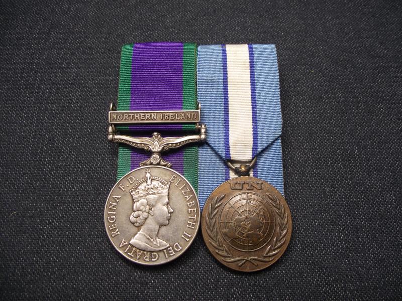 Mounted GSM, Northern Ireland, and UN Medal Pair. Coldstream Guards.