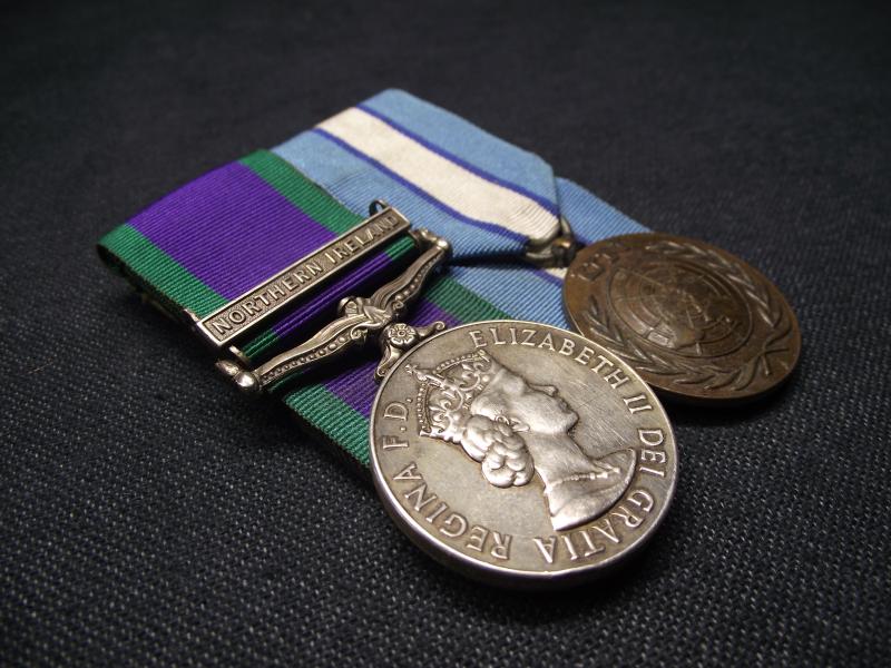 Mounted GSM, Northern Ireland, and UN Medal Pair. Coldstream Guards.