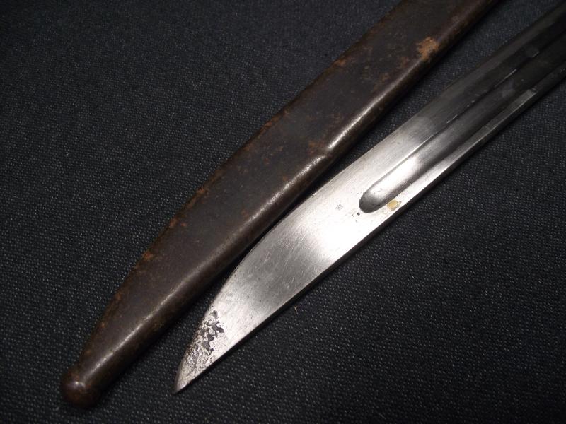 WW2 Japanese Arisaka Type 30 Rifle Bayonet and Scabbard with its Period Leather Frog.