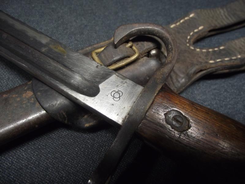 WW2 Japanese Arisaka Type 30 Rifle Bayonet and Scabbard with its Period Leather Frog.