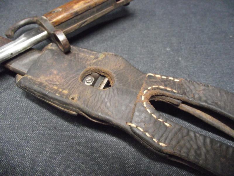 WW2 Japanese Arisaka Type 30 Rifle Bayonet and Scabbard with its Period Leather Frog.