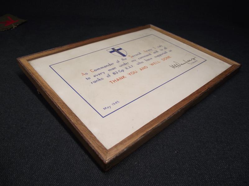 RAF Number 83 Composite Group ''Thank You'' Letter. Lt General Dempsey, Second Army, 1945.