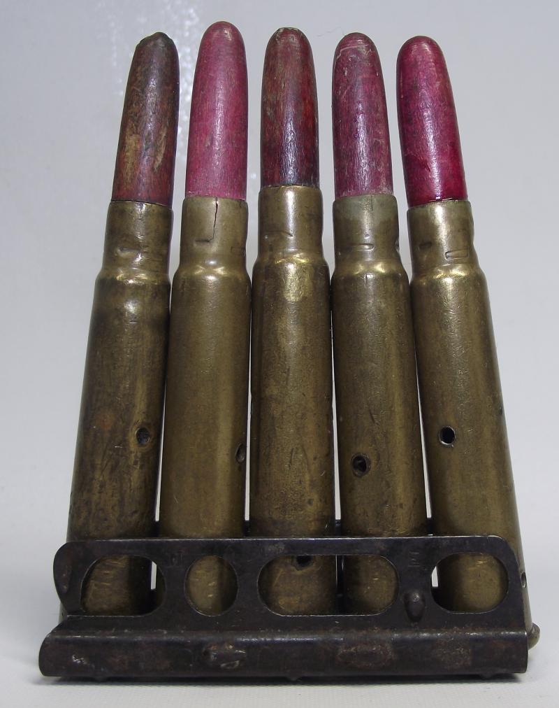 WW1 British Wooden Head Practise Rounds in MK2 Stripper Clip.