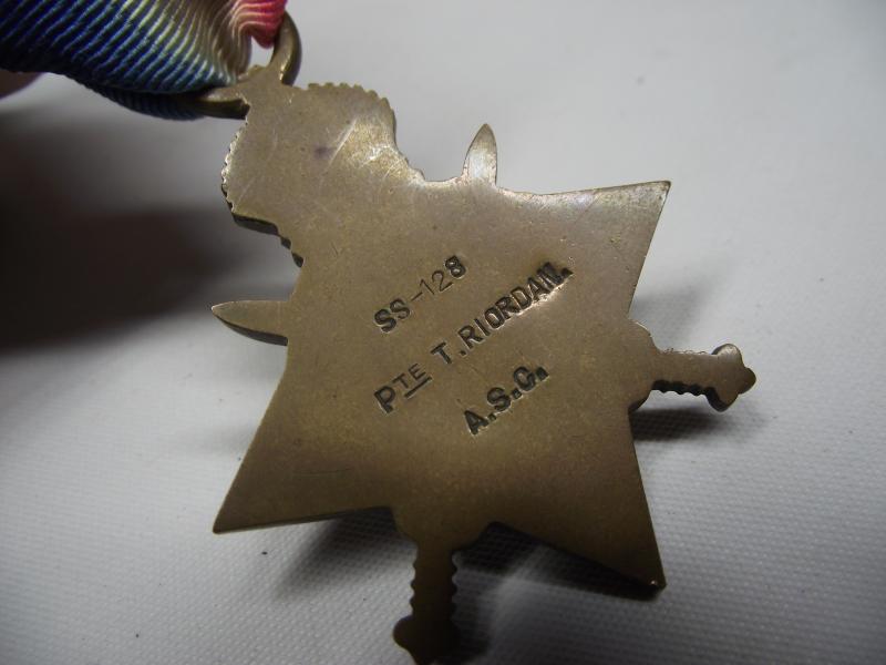 WW1 British 1914 Star. SS-128, Pte T.Riordan, ASC.