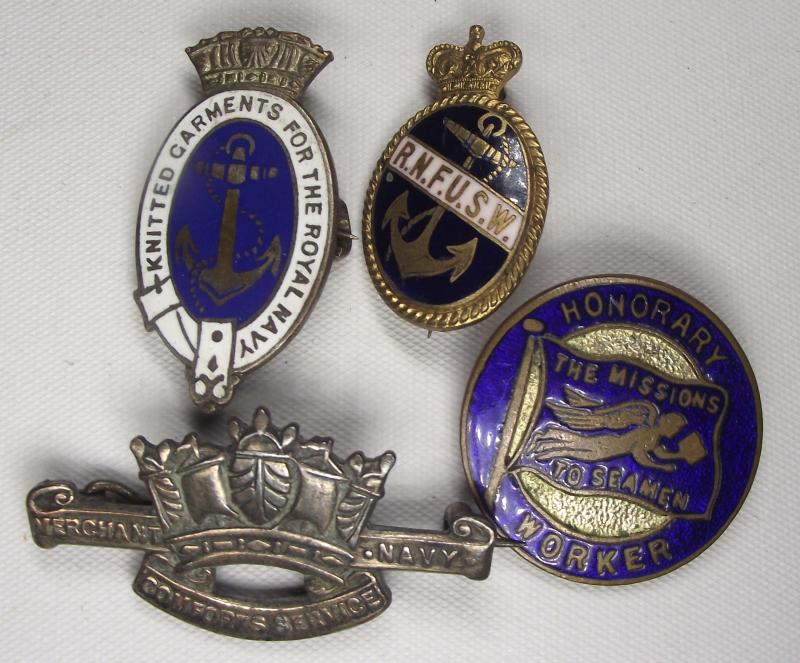 4 X British Naval Enamel Membership Badges.