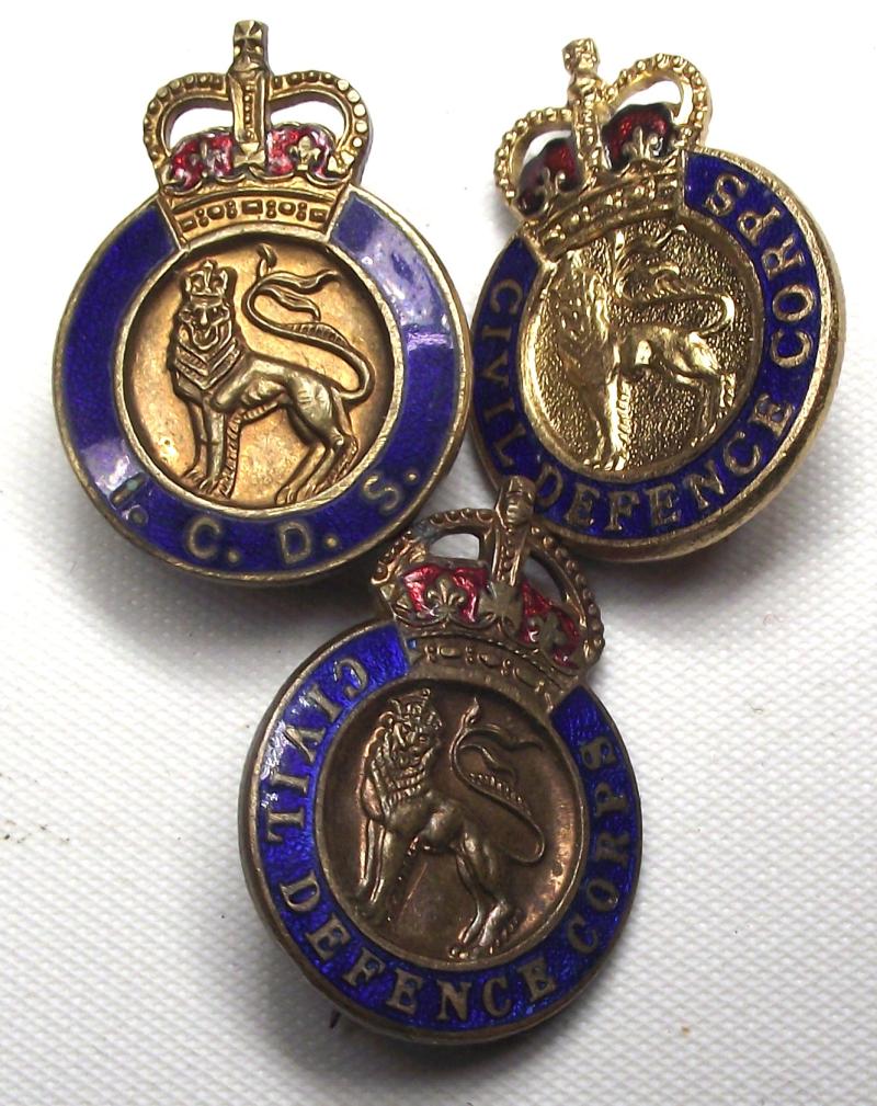 3 X British Civil Defence Enamel Badges.
