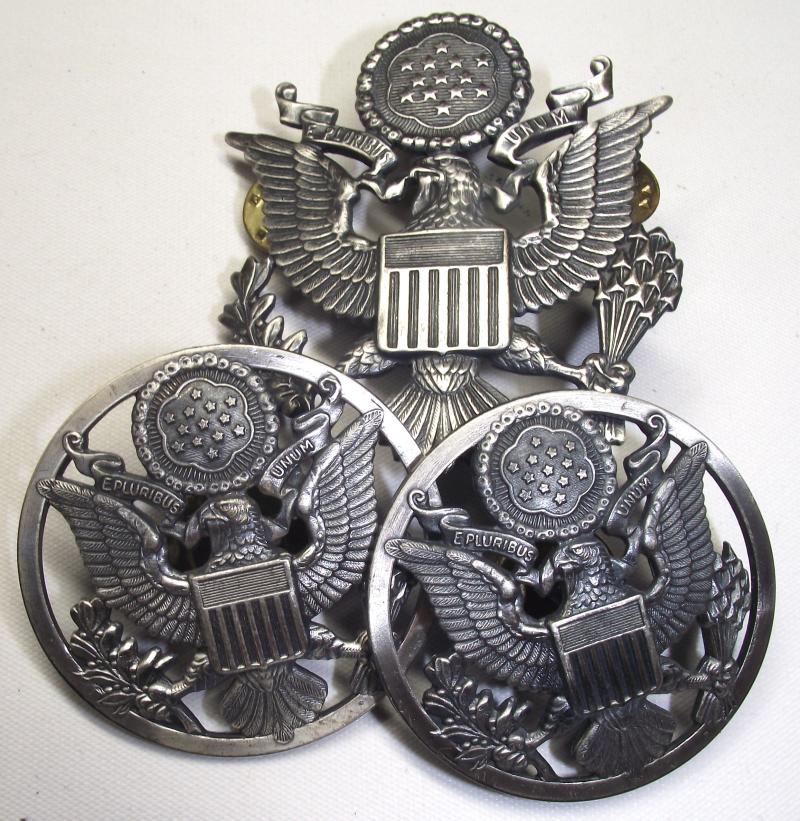 3 X US Military Visor Cap Badges.