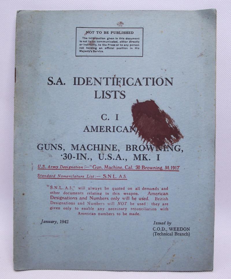 1942 Dated British Browning .30-Inch Machine-Gun Identification List.