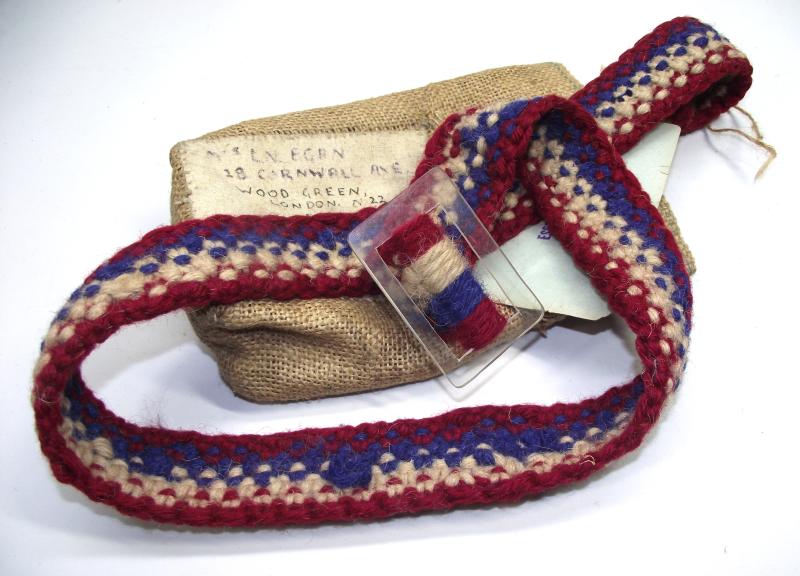 WW2 British Hospitalised Soldier's Hand Made Cloth Belt and Packaging.