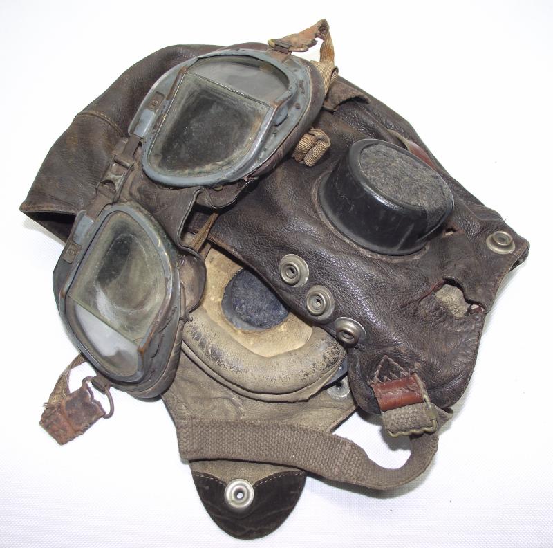 RAF C-Type Flying Helmet and MK8 Goggles, Sgt Derrick Norrington DFM, KIA 1943.