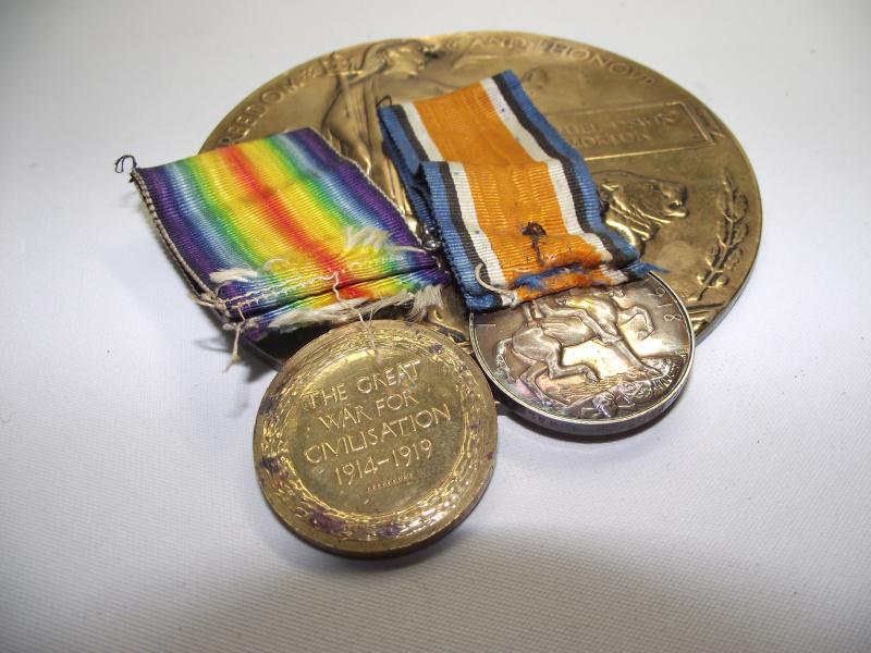 6th Battalion South Wales Borderers Death Plaque and Medal Pair. Died 1918 POW.