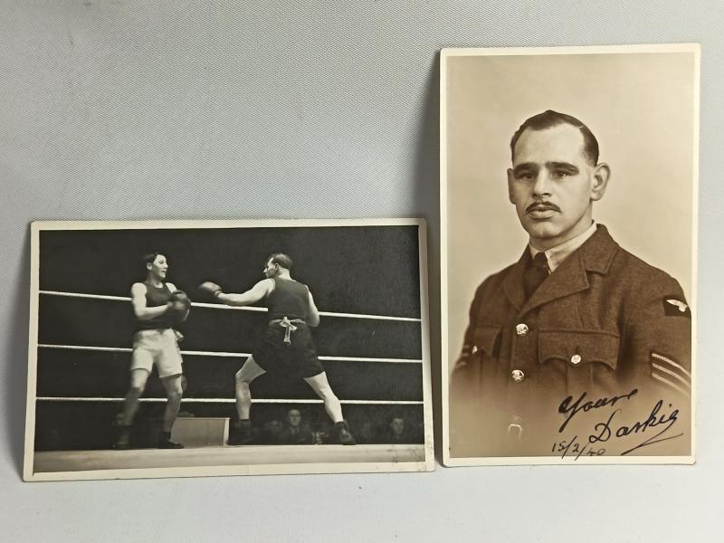 Two Signed Photos, Cyril Hills, 1930's Black Professional Boxer. RAF.