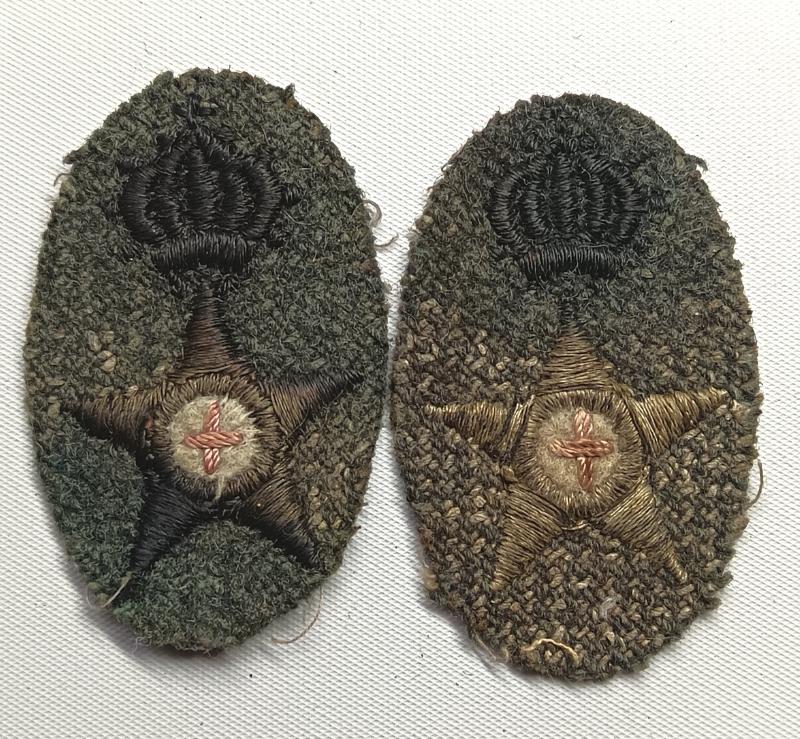 Two Italian WW2 Medical Service Cloth Cap Badges.