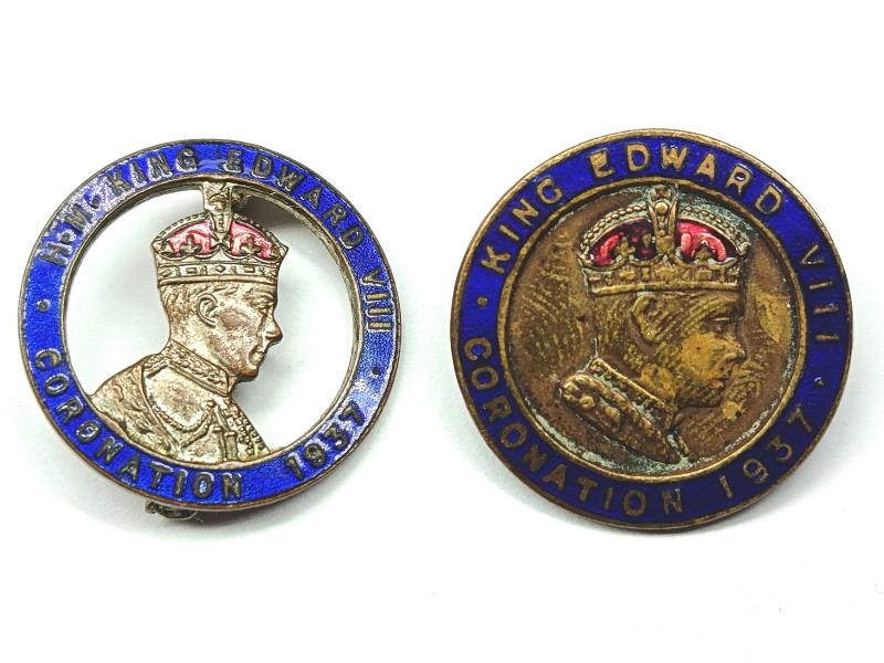 2 X King Edward VIII Coronation Enamel Badges.