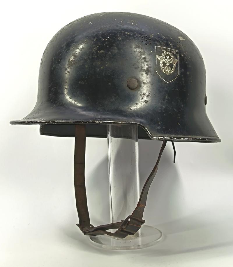 WW2 German Feuerschutzpolizei Aluminium M34 Square Dip Helmet.