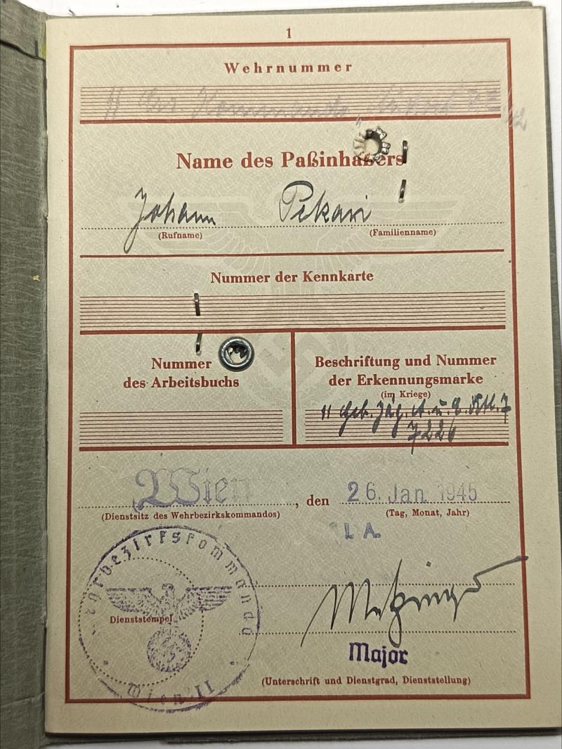 SS Prinz Eugen Wehrpass. 2/SS Wachbattalion Prag.