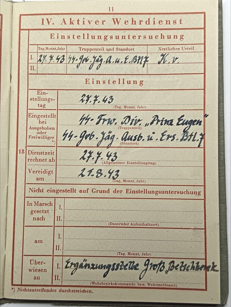 SS Prinz Eugen Wehrpass. 2/SS Wachbattalion Prag.