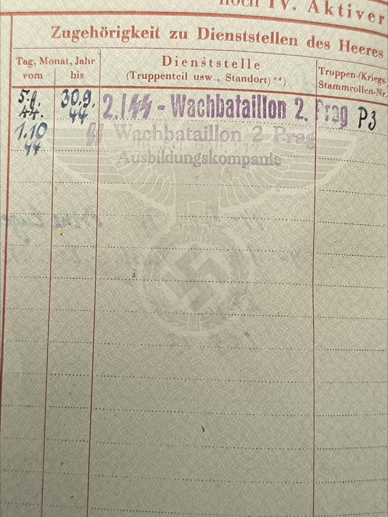 SS Prinz Eugen Wehrpass. 2/SS Wachbattalion Prag.