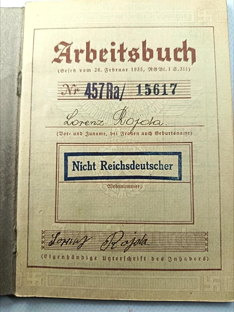 German Wartime Arbeitsbuch. Polish Underground Construction Worker. .