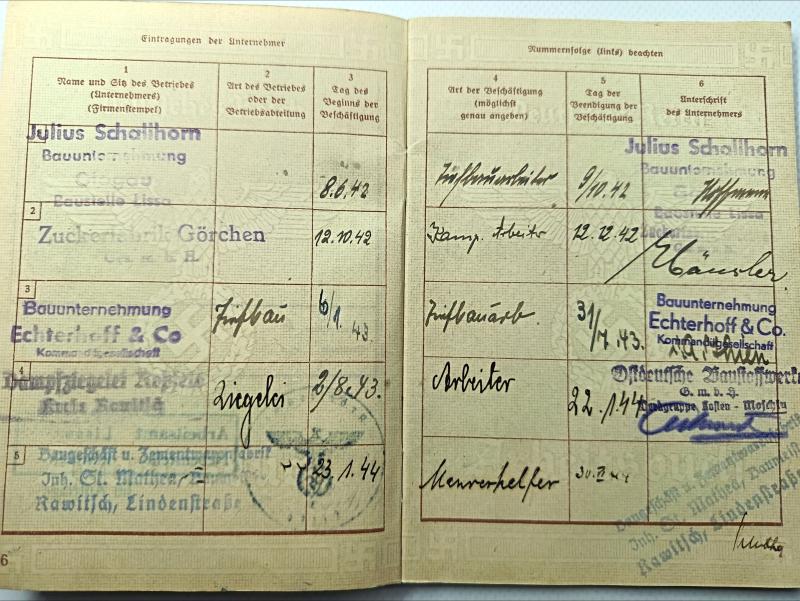 German Wartime Arbeitsbuch. Polish Underground Construction Worker. .